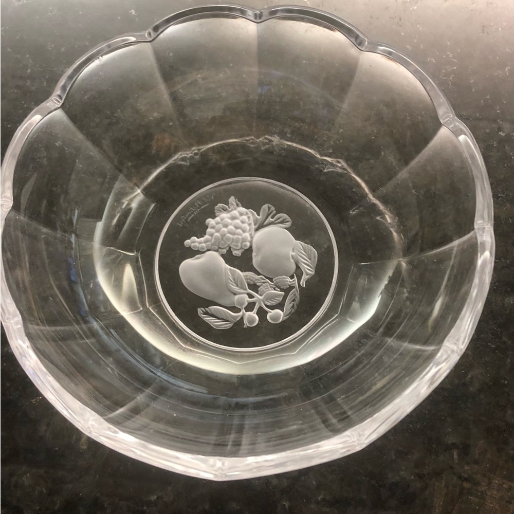 Vintage Val St. Lambert Crystal Bowl with Frosted Flower Center